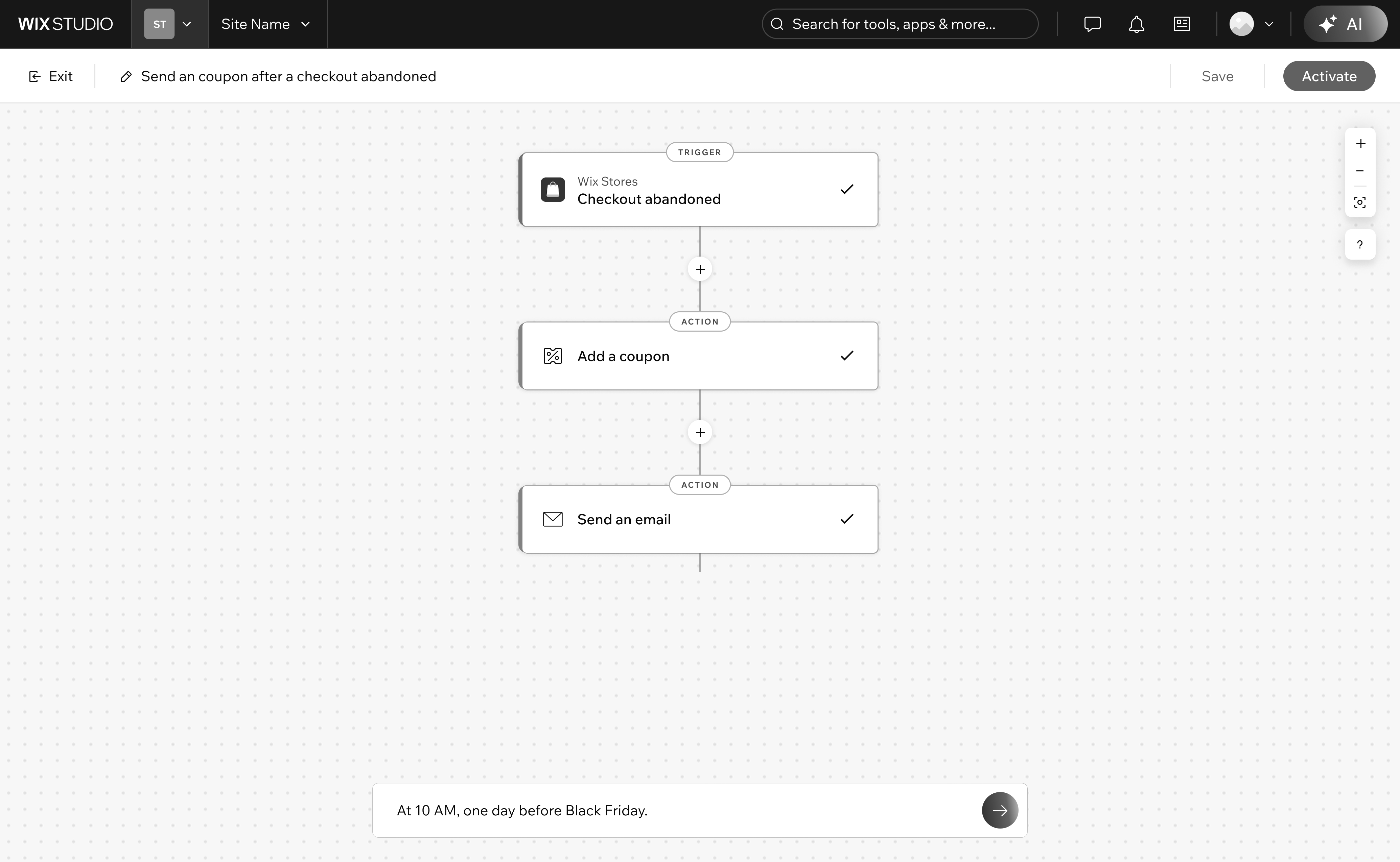 Floating prompt input at the bottom of the automation canvas