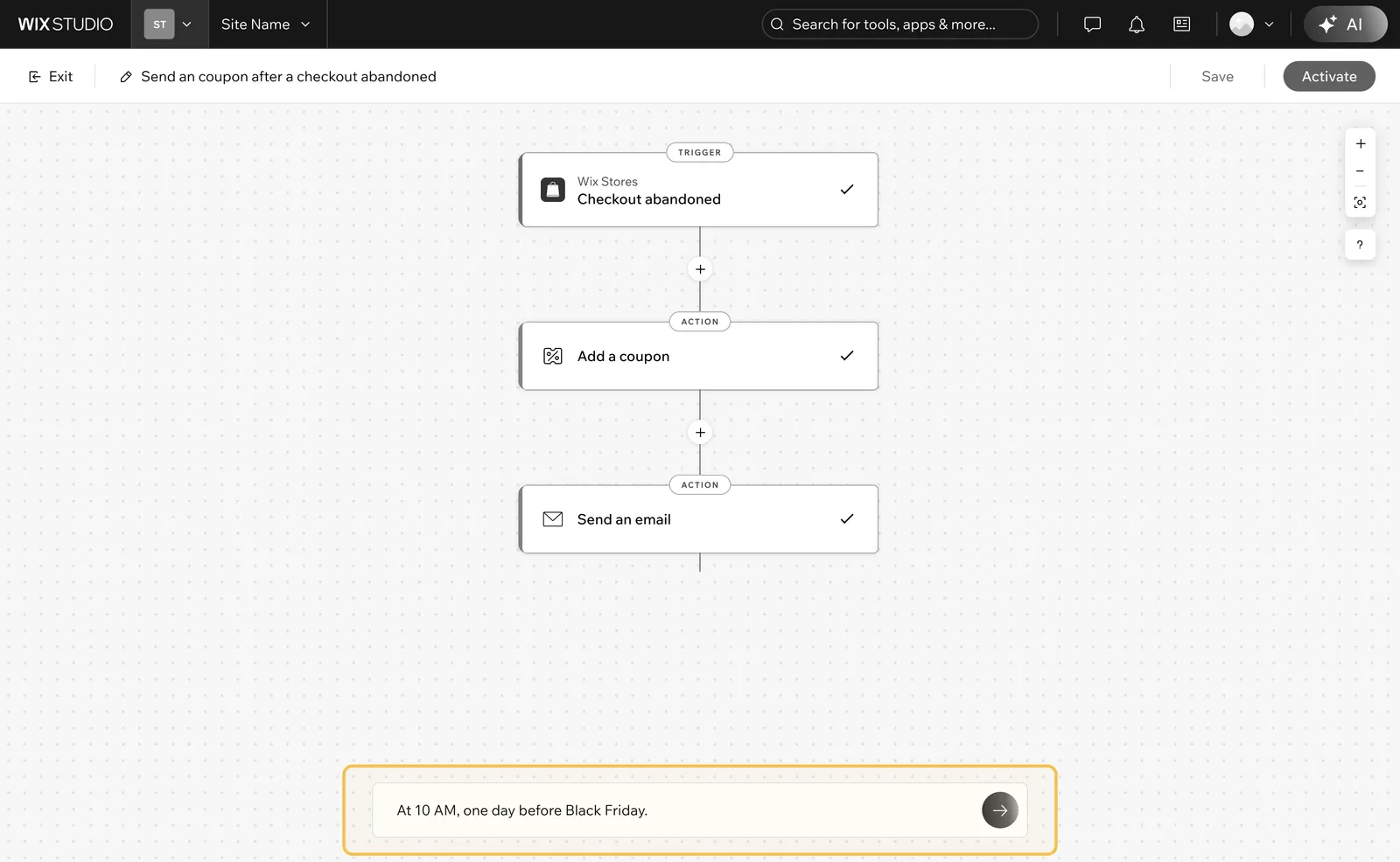 Floating prompt input at the bottom of the automation canvas